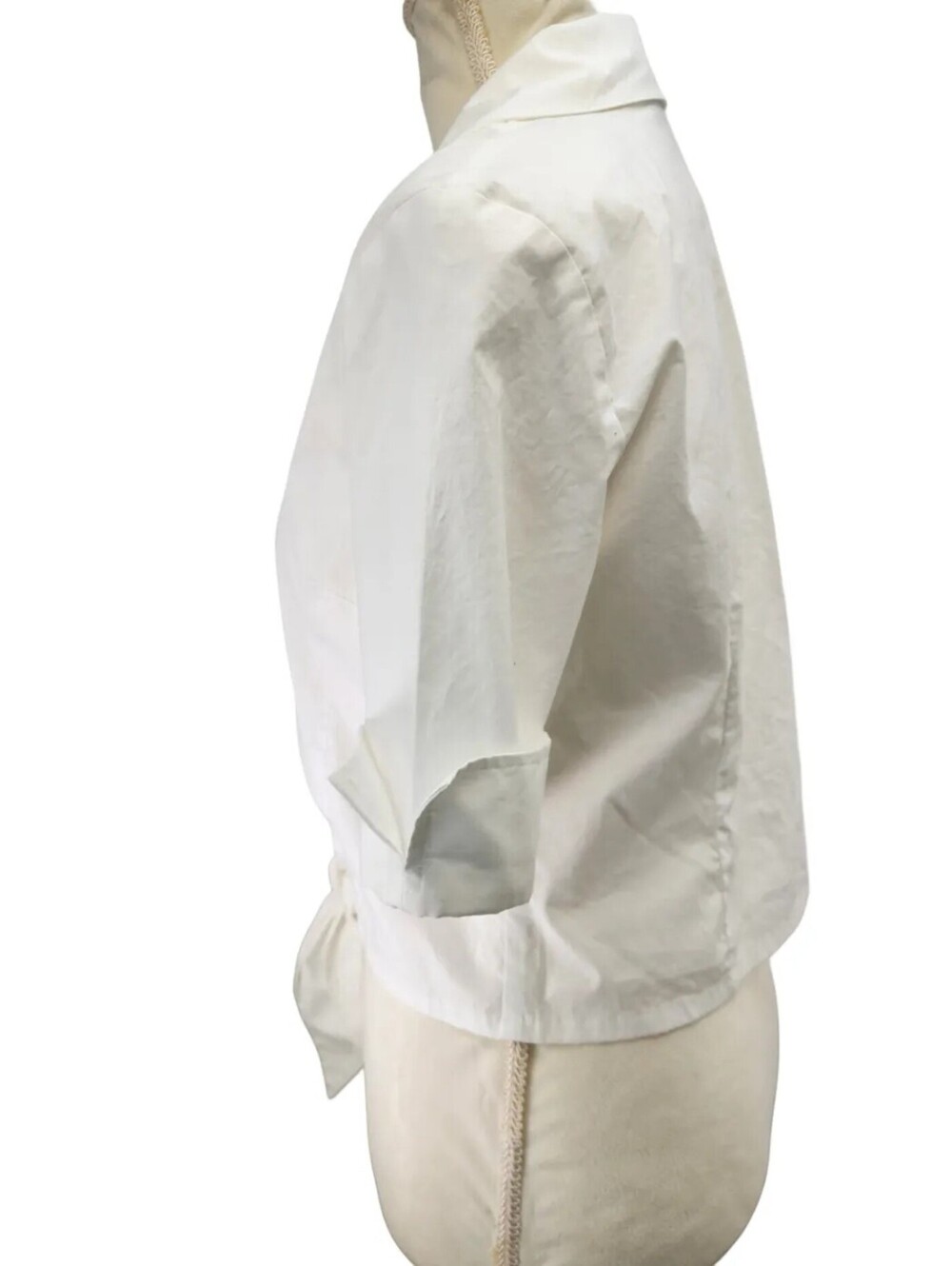 Rafaella Vintage 90s Tie Front Poplin Blouse White 6 - Picture 5 of 8